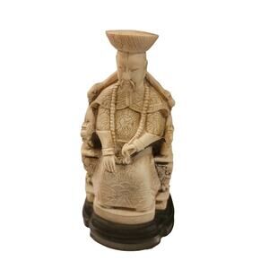 Vintage Japanese Dynasty Emperor Ivory Statue Black Stand Home Decor